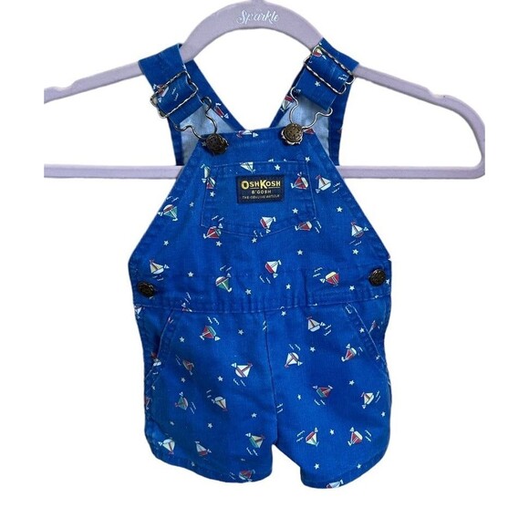Vintage OshKosh B'Gosh Sailboat Overalls 6-9 months Shortalls - Picture 2 of 7